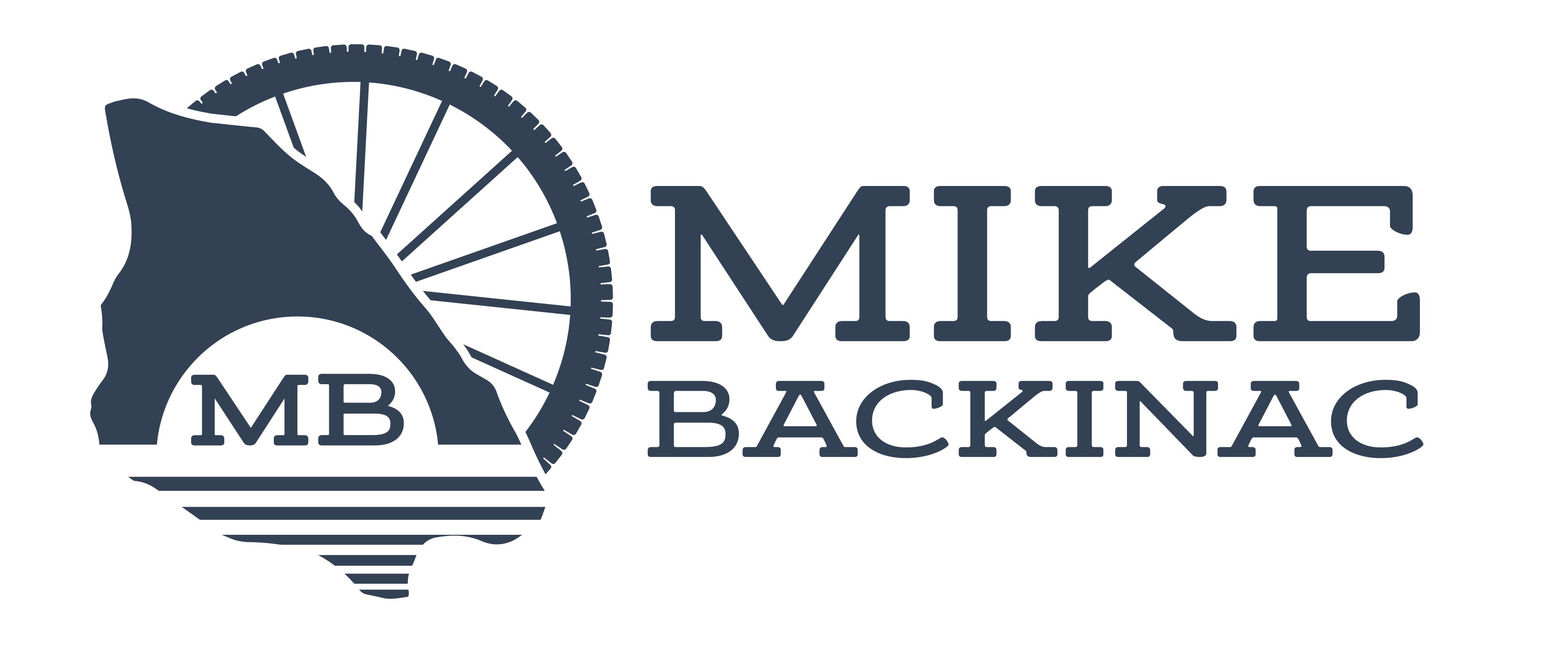 Mike Backinac nav logo featuring island outline and bike wheel